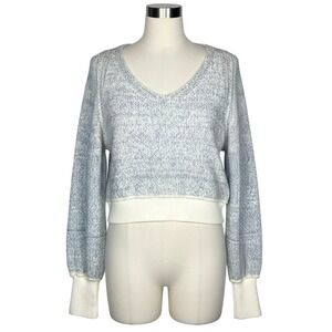 Free People Riptide Sweater Light blue white Knit Cropped XS Oversized coastal